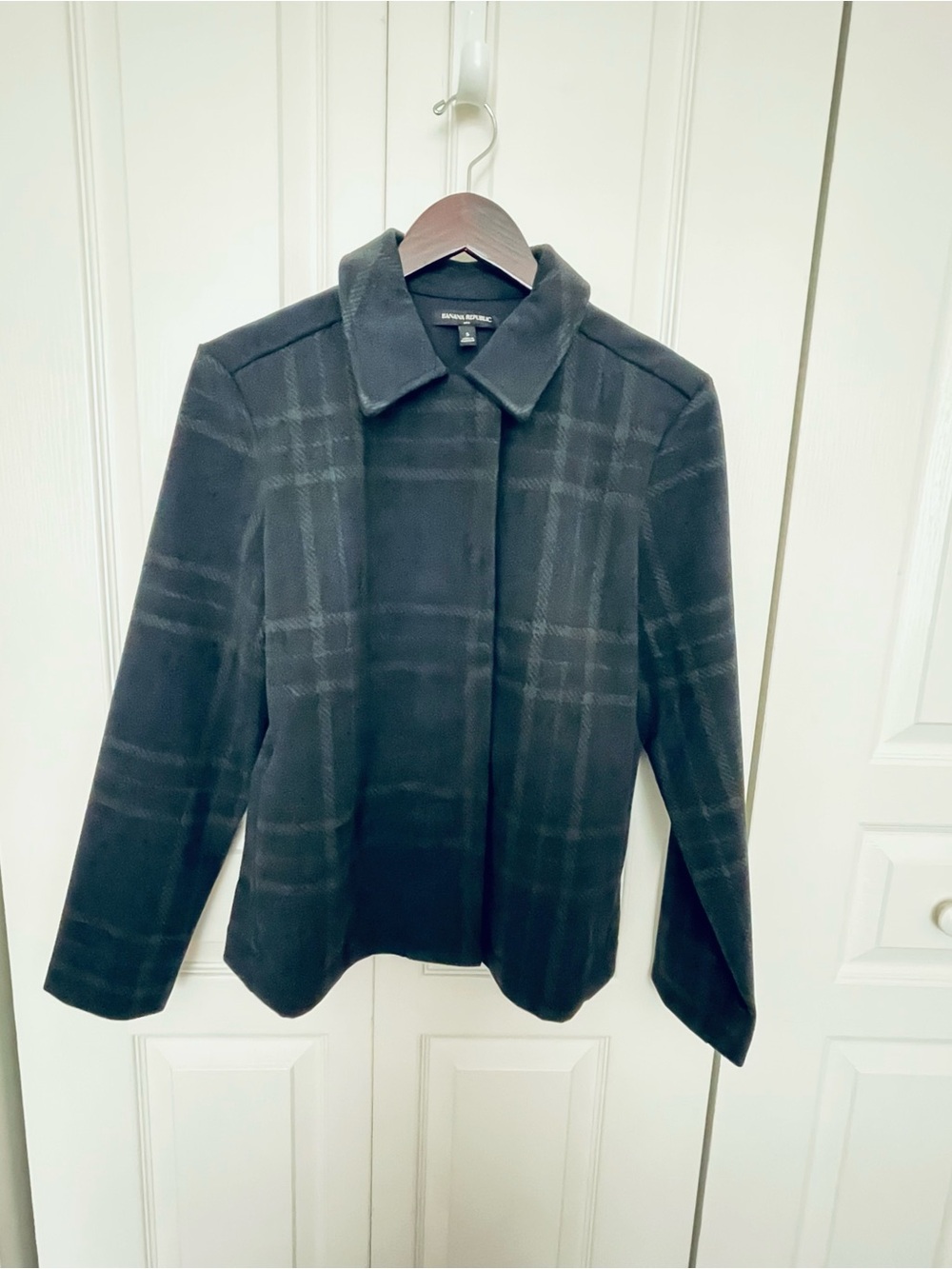 Banana Republic Black Plaid Wool-Blend Pea Coat